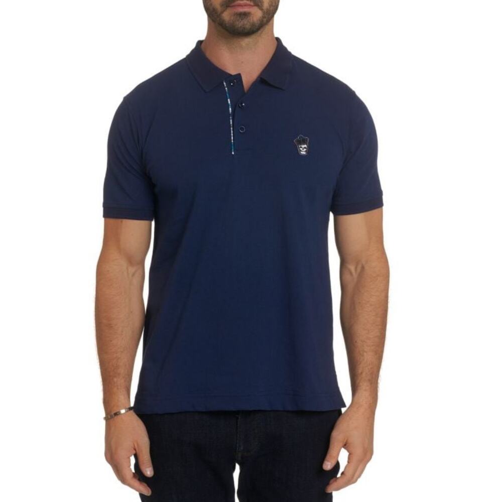 Robert Graham “Lucifer” Classic-Fit Skull-Embroidered Polo – Size Small (Navy)